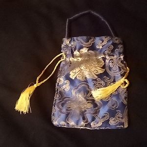 Blue & Gold Silk Wrist Bag